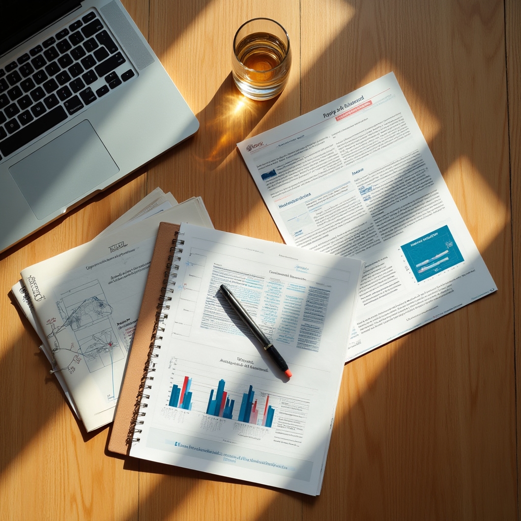 Materiales de preparación del workshop con casos empresariales reales sobre la mesa